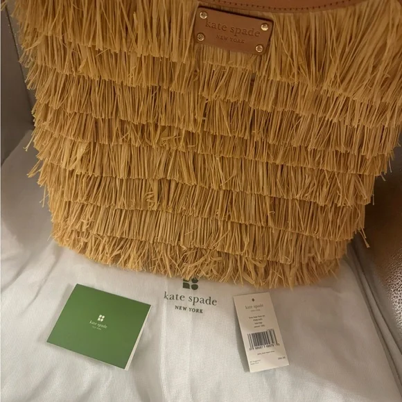 Kate ♠️ Spade Hula Bag Ida Natural Straw Wicker Fringe Cruise Tote RARE NWT